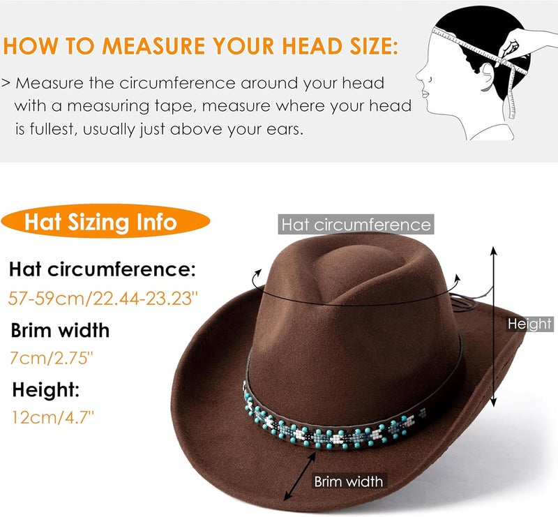 Gossifan Western Cowboy & Cowgirl Hat Felt Wide Brim Women Men Fedora Hats - Image 3